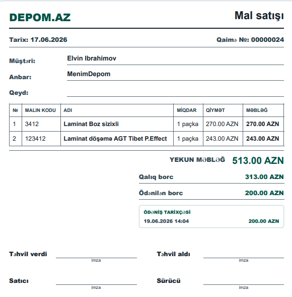 Depom.az borclu satış qaiməsi